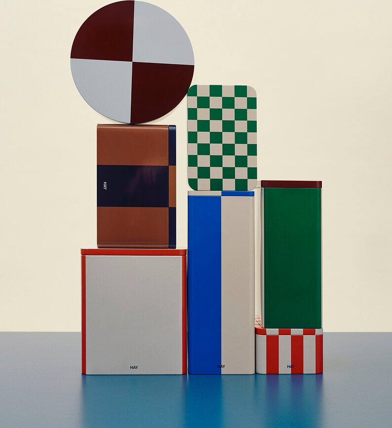 Tin Boîte de Rangement ronde, bleu et bordeaux