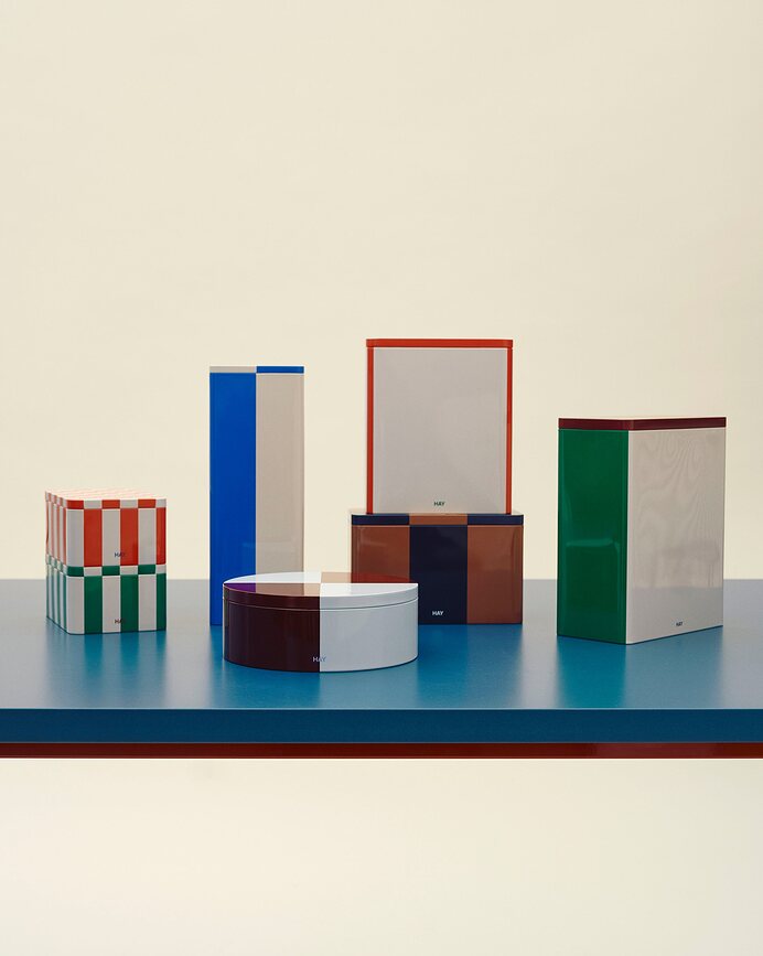 Tin Boîte de Rangement ronde, bleu et bordeaux