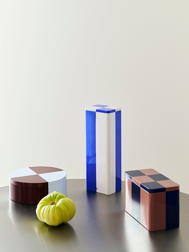 Tin Boîte de Rangement ronde, bleu et bordeaux