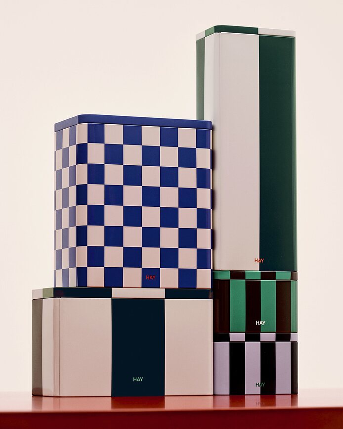 Tin Boîte de Rangement ronde, bleu et bordeaux