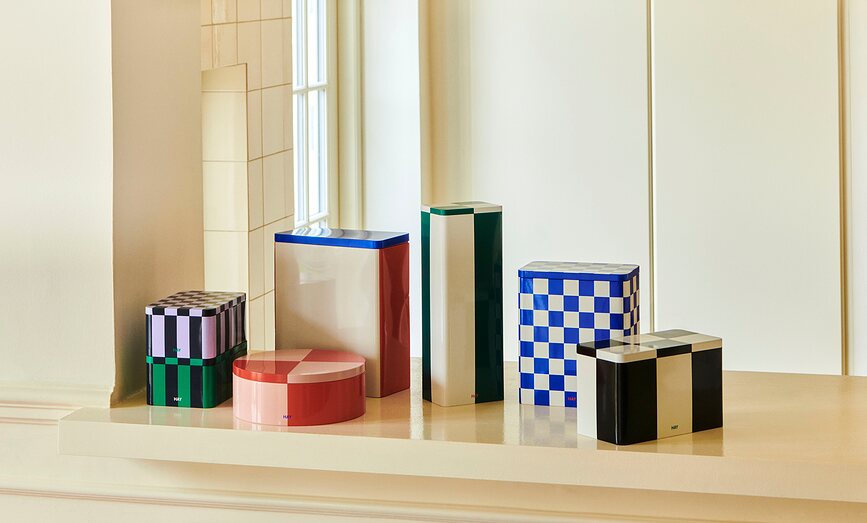 Tin Boîte de Rangement ronde, bleu et bordeaux