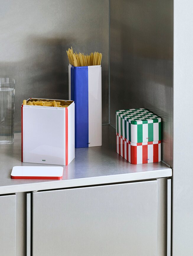 Tin Boîte de Rangement ronde, bleu et bordeaux