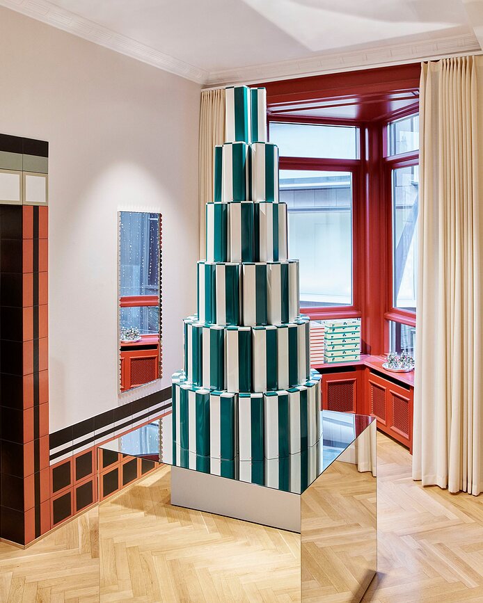 Tin Boîte de Rangement ronde, bleu et bordeaux