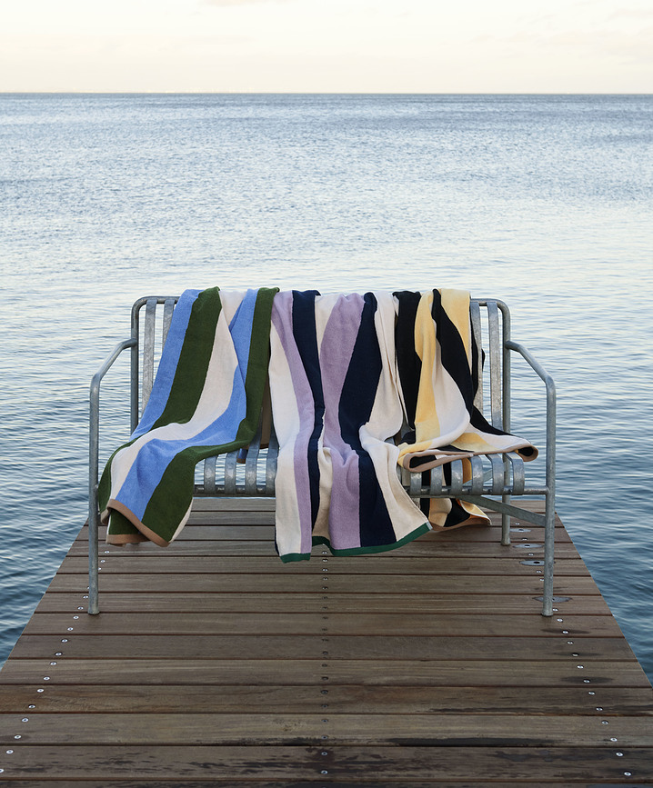 Sábana de Baño Trio, 90 x 170 cm, azul, beige y violeta