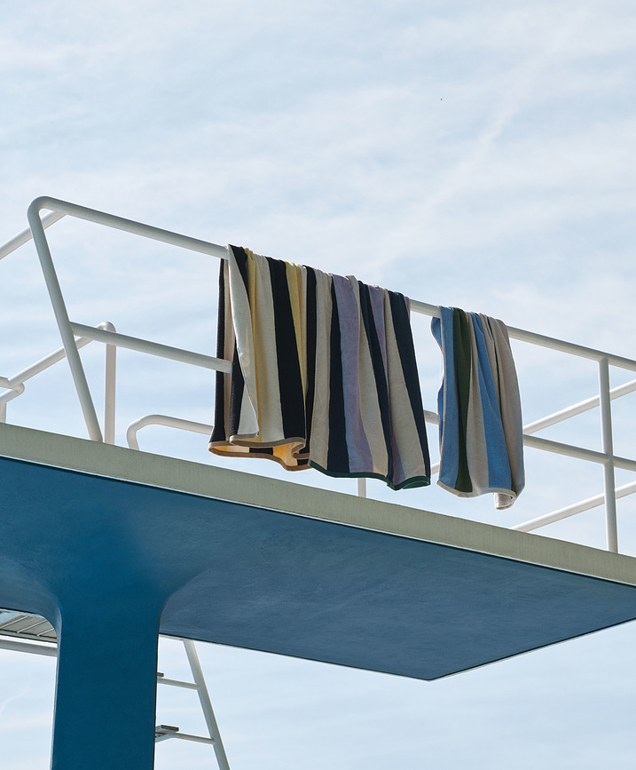 Sábana de Baño Trio, 90 x 170 cm, azul, beige y violeta