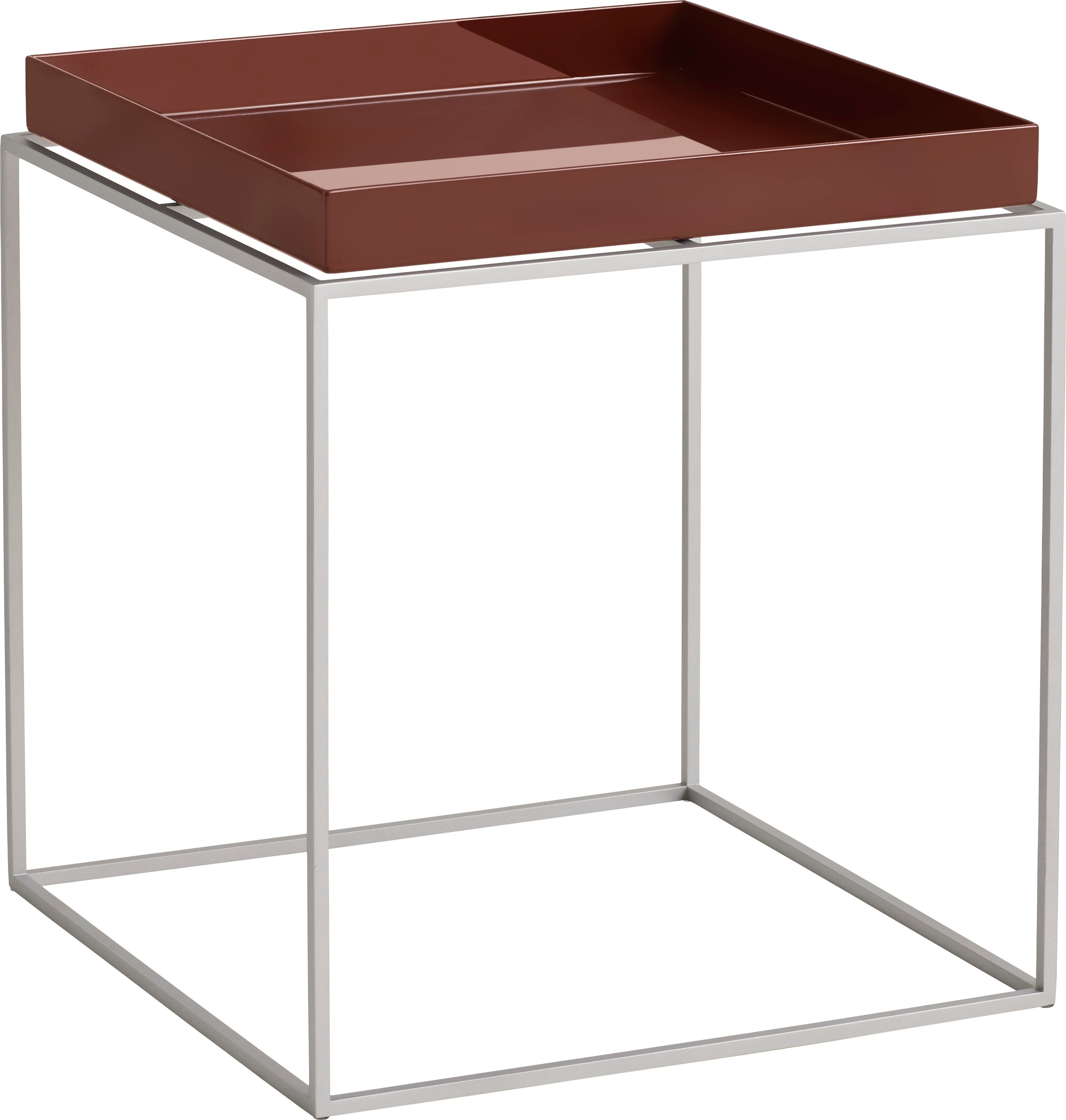 Tray Couchtisch 40 x 40 x 44 cm, schokoladenbraun glänzend, mit Stahlgestell