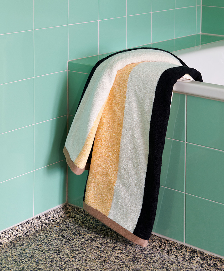 Trio Drap de Bain 90 x 170 cm, bleu, beige et violet