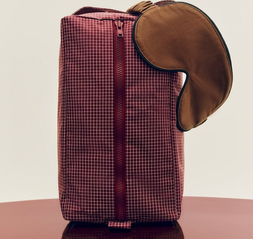 Trousse de toilette Grid Wash M bordeaux