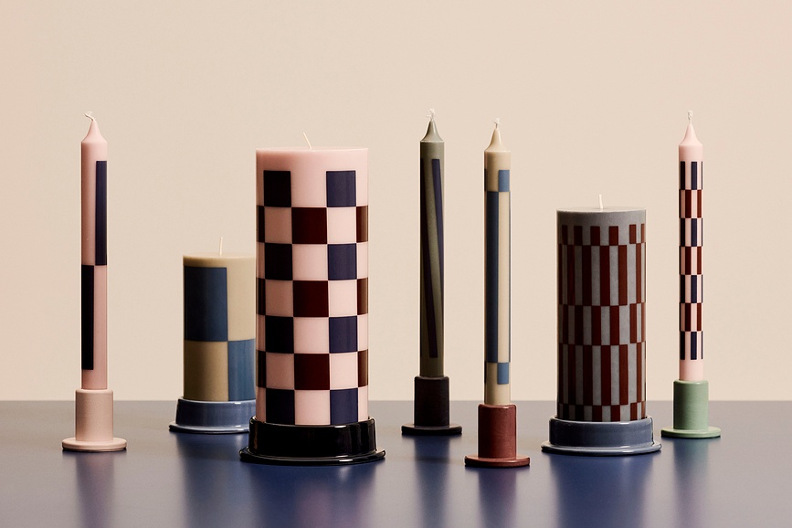 Tube S Svečnik za klasično svečo, pastelno rumen, betonski