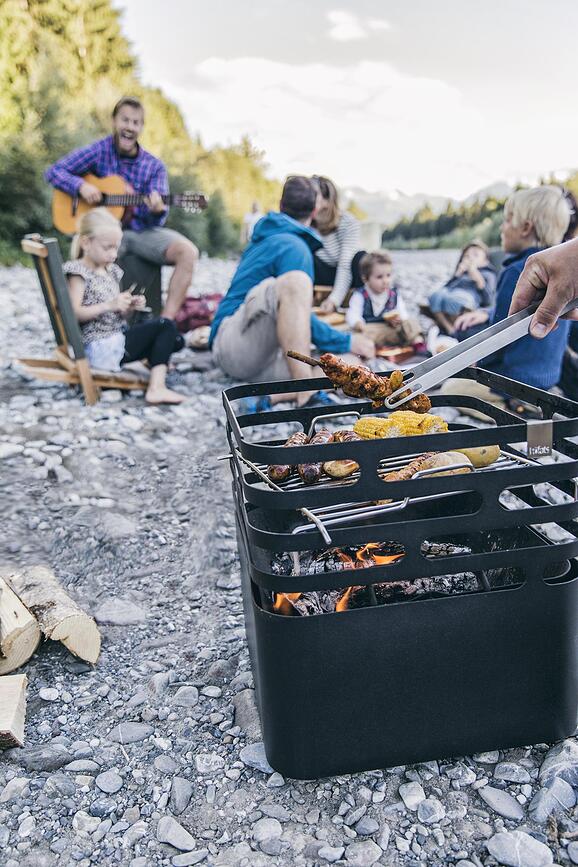 Brasero Cube Flip BBQ, multifunción, con parrilla, Set de 2 piezas