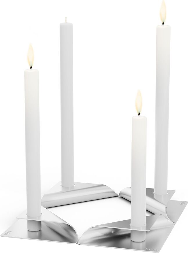 Candelabros Square, plateados, 4 unidades