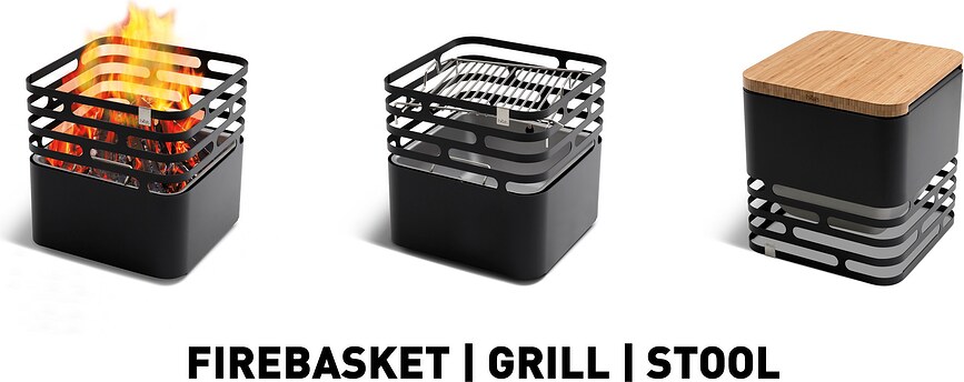 Cube Brasero, en acier, noir