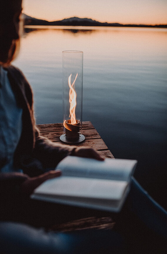 Farol Spin, grande, plateado, con base