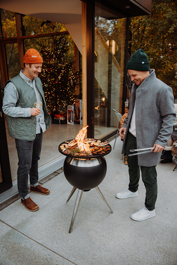 Focolare con piastra grill Moon 55 cm, argento, con base alta
