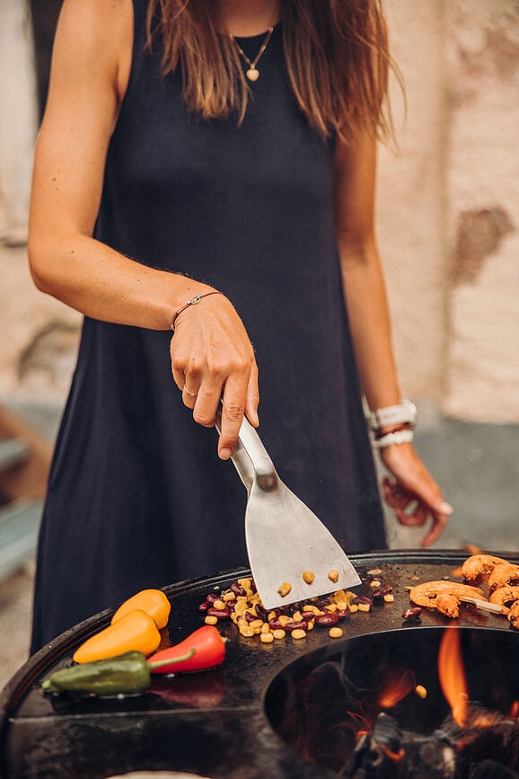 Εστία Φωτιάς μπολ, χαμηλή, με βάση, με πλάκες ψησίματος, 70 cm, Σετ 4 τεμαχίων