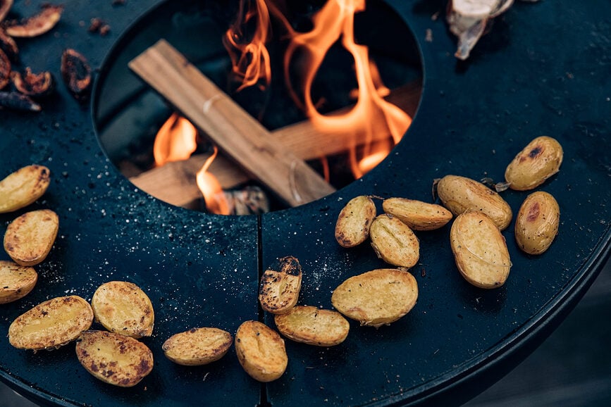 Εστία Φωτιάς μπολ, χαμηλή, με βάση, με πλάκες ψησίματος, 70 cm, Σετ 4 τεμαχίων