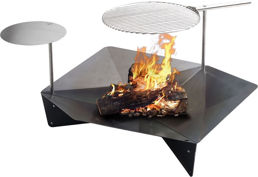 Triple Brasero avec grille et table d'appoint, 120 cm, Set 3 pièces