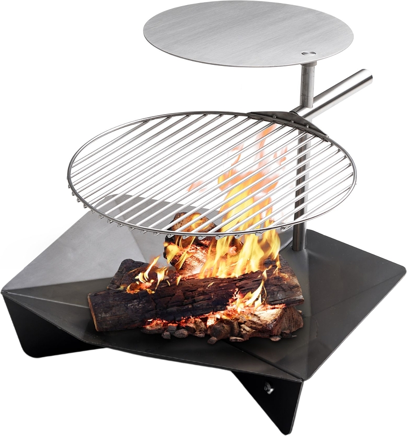 Triple Brasero avec grille et table d'appoint, 65 cm, Set 3 pièces