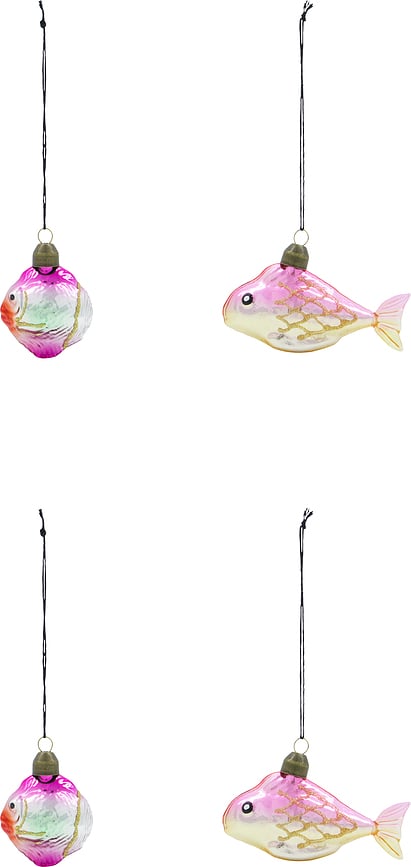 Adornos Navideños con forma de pez HDPez, rosa y dorado, 4 unidades