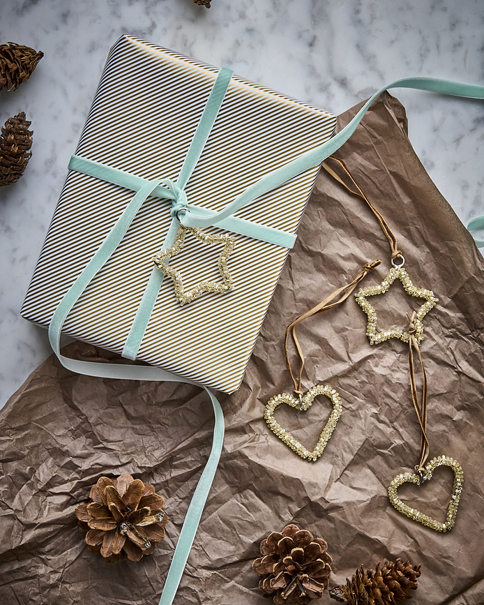 Adornos Navideños estrellas y corazones HDConnect, plateados, 4 unidades