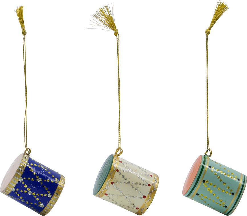Adornos Navideños HDDrum, azul, beige y verde, 3 unidades