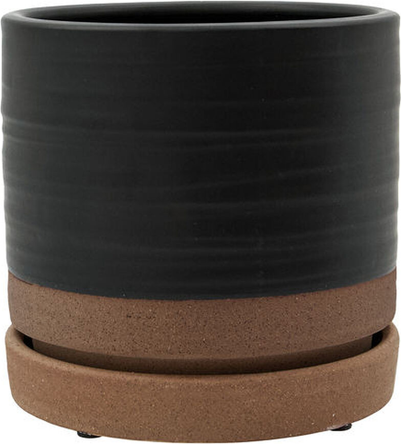 Astu Γλάστρες με πιατάκια, μαύρο, μπεζ, 3 τμχ