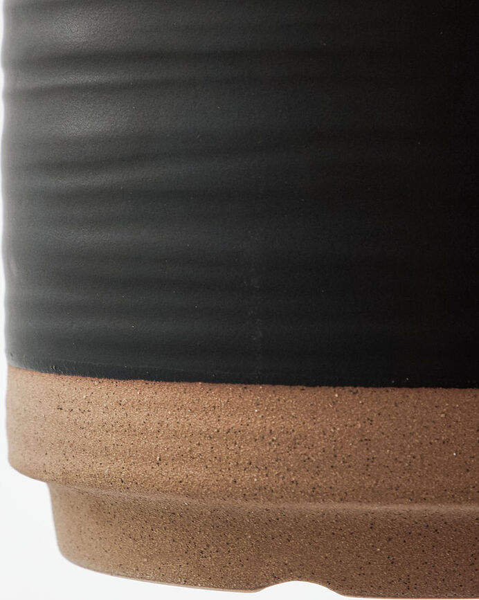 Astu Pots de Fleurs avec soucoupes, noir et beige, Lot de 3