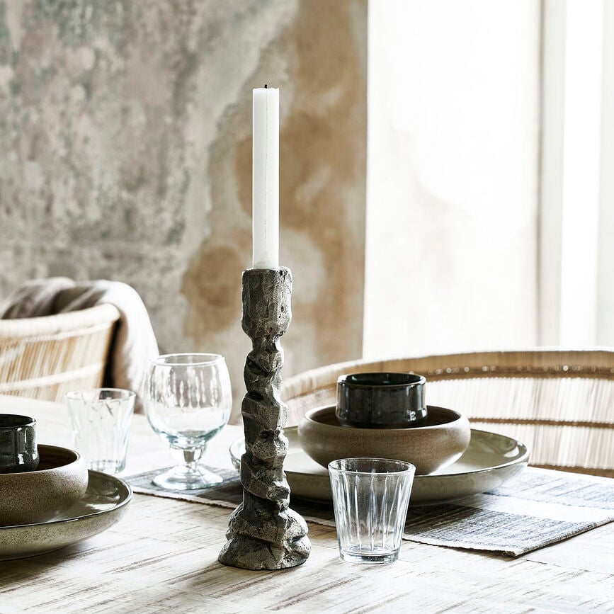 Portavelas para vela clásica Raku, 25 cm, plateado