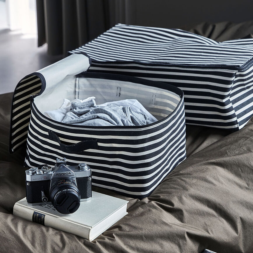 Canva Panier de Rangement, 35 x 54 cm, à rayures, noir et blanc