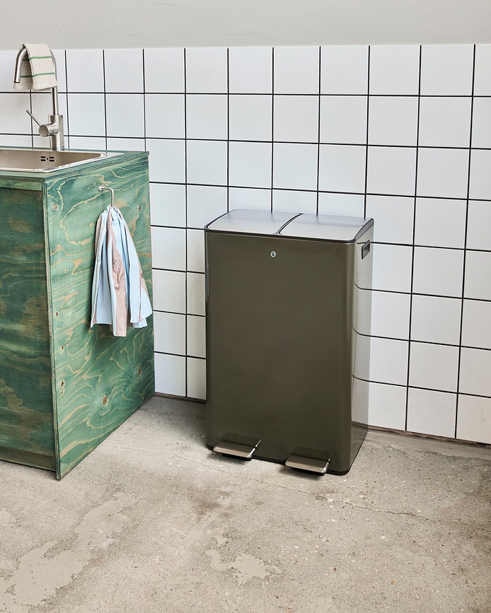 Cubo de basura con pedal HDSort, 71 x 35,5 cm, caqui