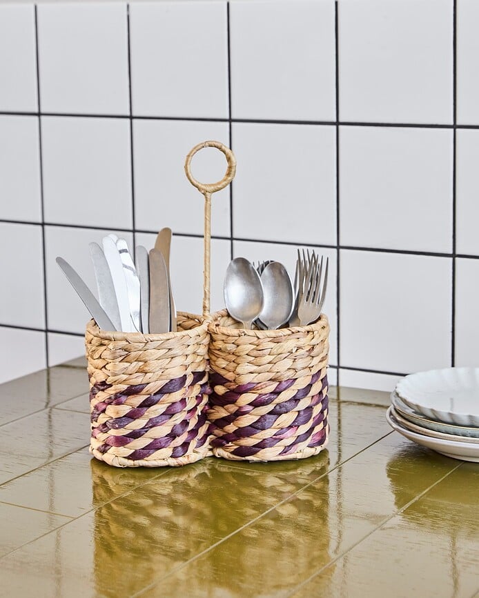 HDBasket Οργανωτής Μαχαιροπίρουνων με λαβή, καφέ-μπεζ