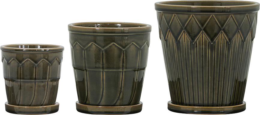 HDCora Pots avec soucoupes, gris, Lot de 3
