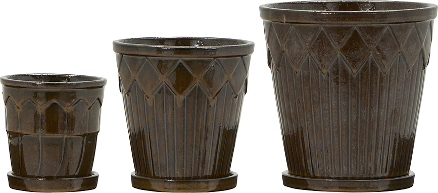 HDCora Pots de fleurs avec soucoupes, Lot de 3