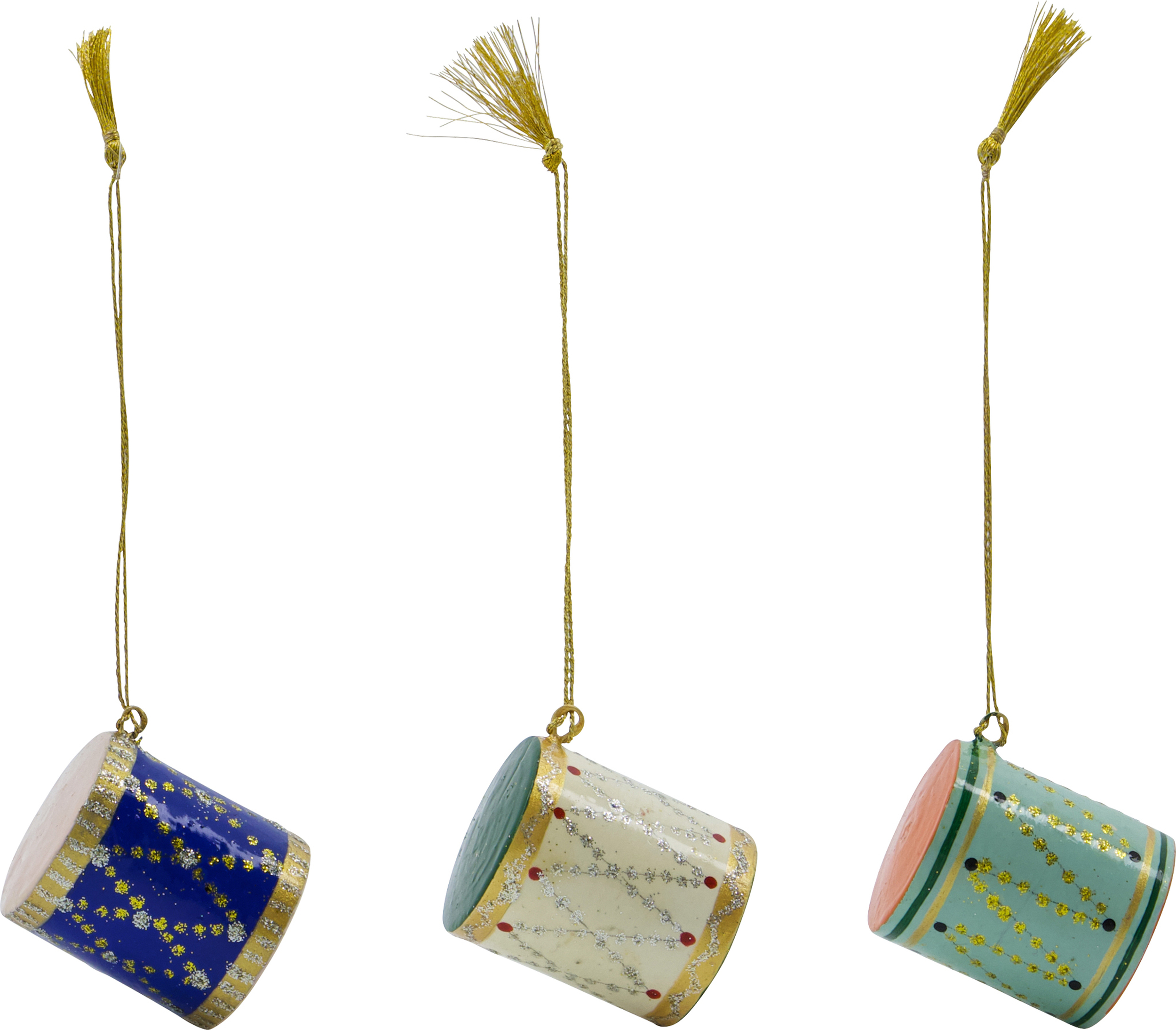 HDDrum Weihnachtsbaumschmuck, blau, beige und grün, 3 St.
