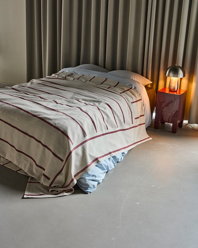 HDNula Couvre-lit à rayures, 160 x 240 cm, crème et rouge