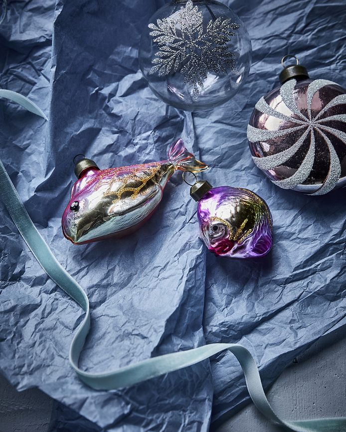 HDPez Suspensions de Noël en forme de poisson, rose-dorées, Lot de 4