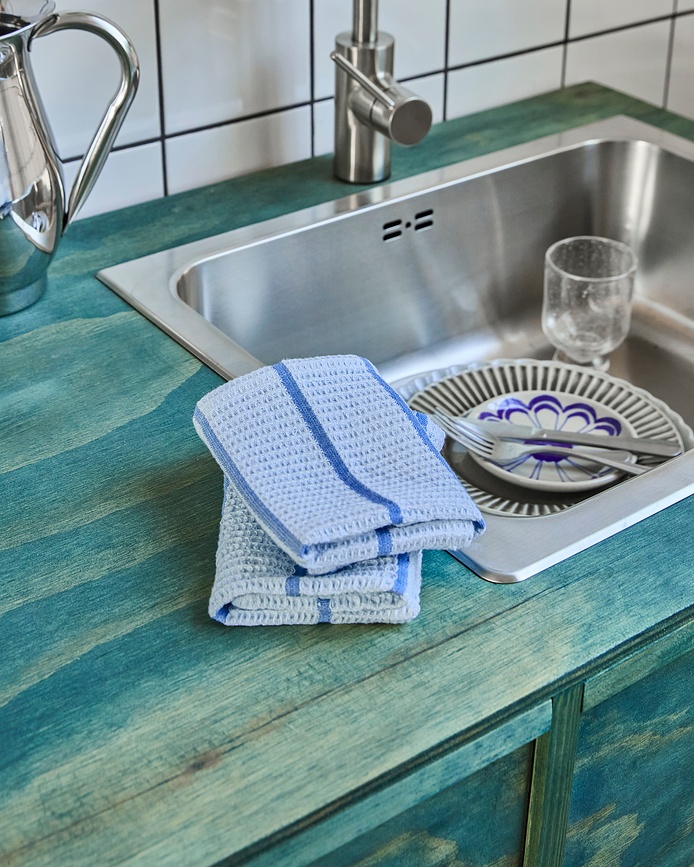 HDRena Torchons de Cuisine 30 x 30 cm, bleus clairs, Lot de 2