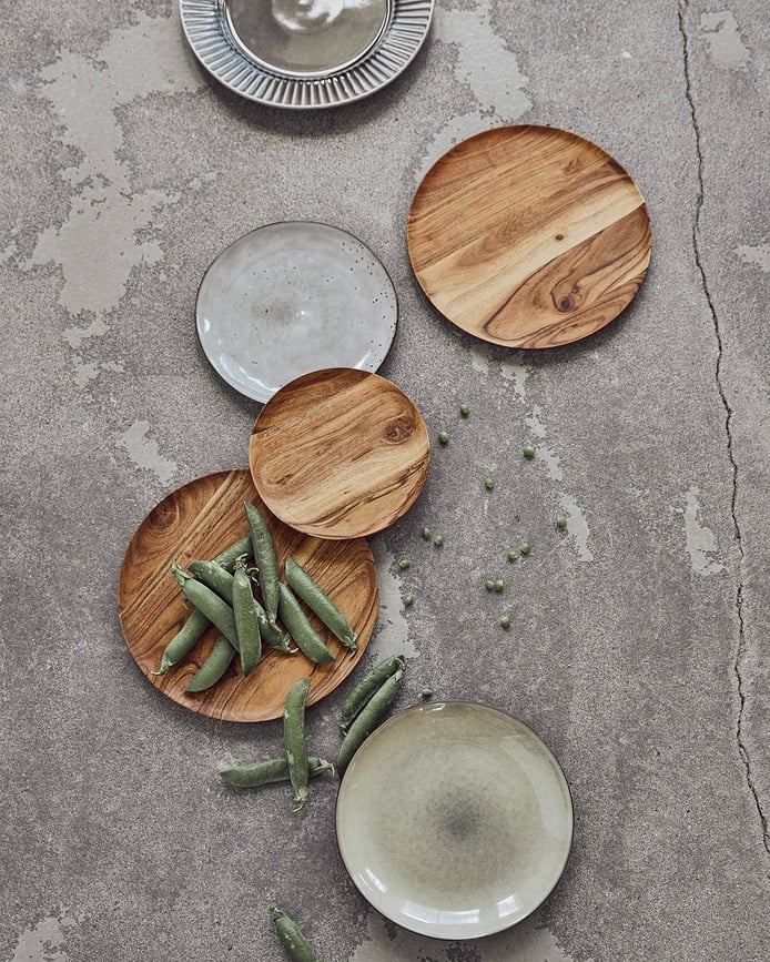 House Doctor Pladnjevi za posluživanje okrugli 25 cm drveni 2 kom.