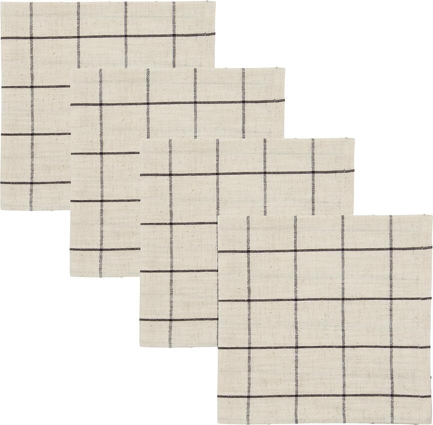 Join Serviettes de table 40 cm, à carreaux, blanches cassées, Lot de 4