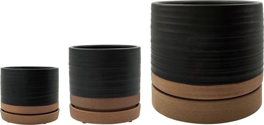 Macetas con platillos Astu, negro y beige, 3 unidades