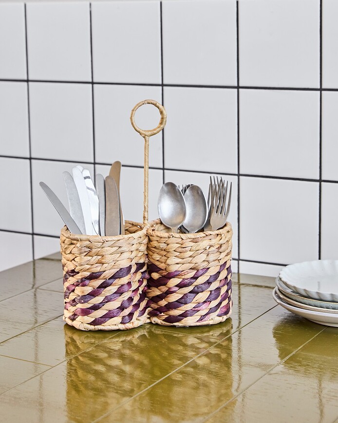 Organizador de cubiertos con asa HDBasket, marrón y beige