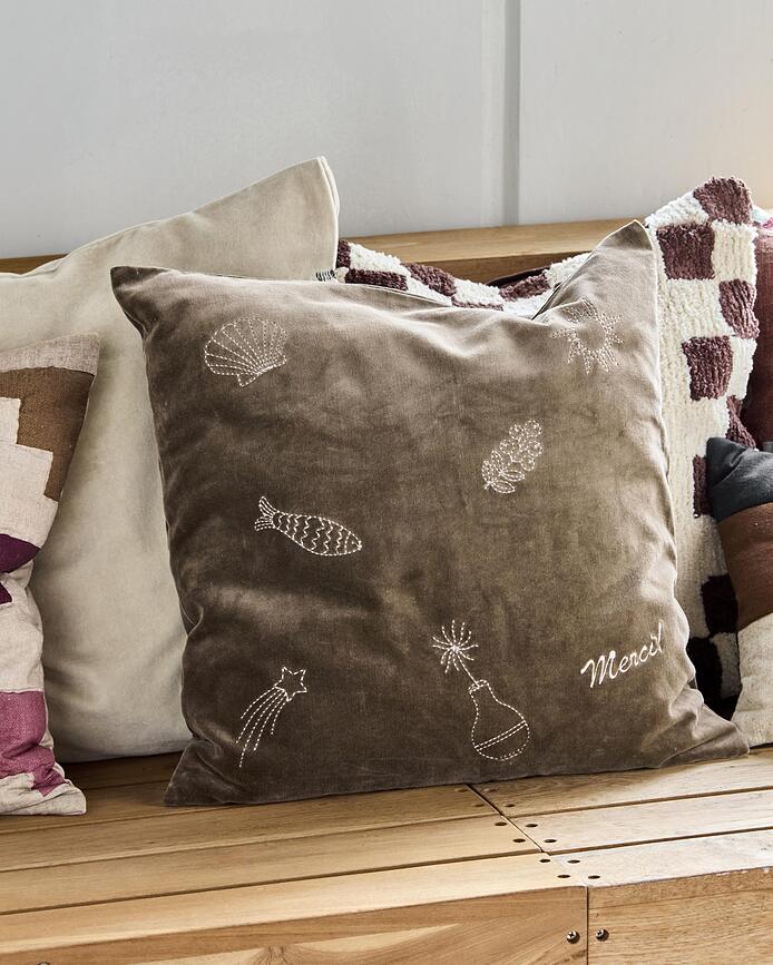 Play Housse de Coussin décorative, 50 x 50 cm, marron