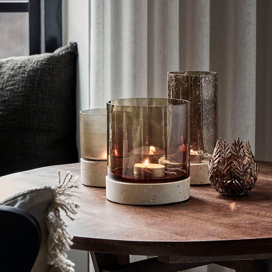 Portavelas Rivo, 14 cm, marrón