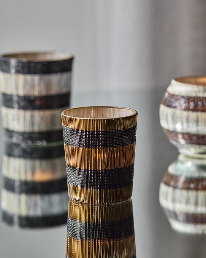 Portavelas para velas de té Stripe, marrones, 2 unidades