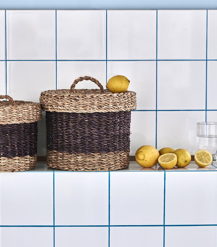 Rangi Paniers de Rangement ronds, marron, Lot de 2