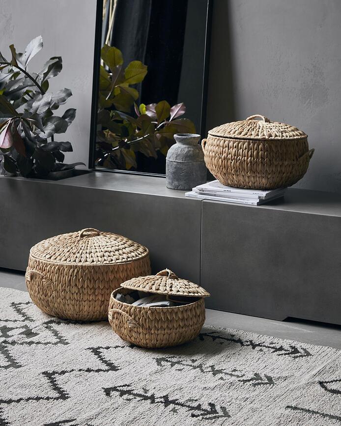 Rata Natural Paniers de Rangement avec couvercles, naturels, Lot de 3