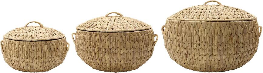Rata Natural Paniers de Rangement avec couvercles, naturels, Lot de 3