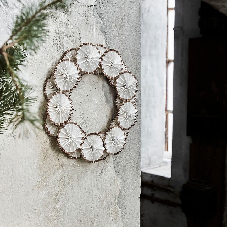 Rosette Couronne de Noël, 34 cm, blanc cassé