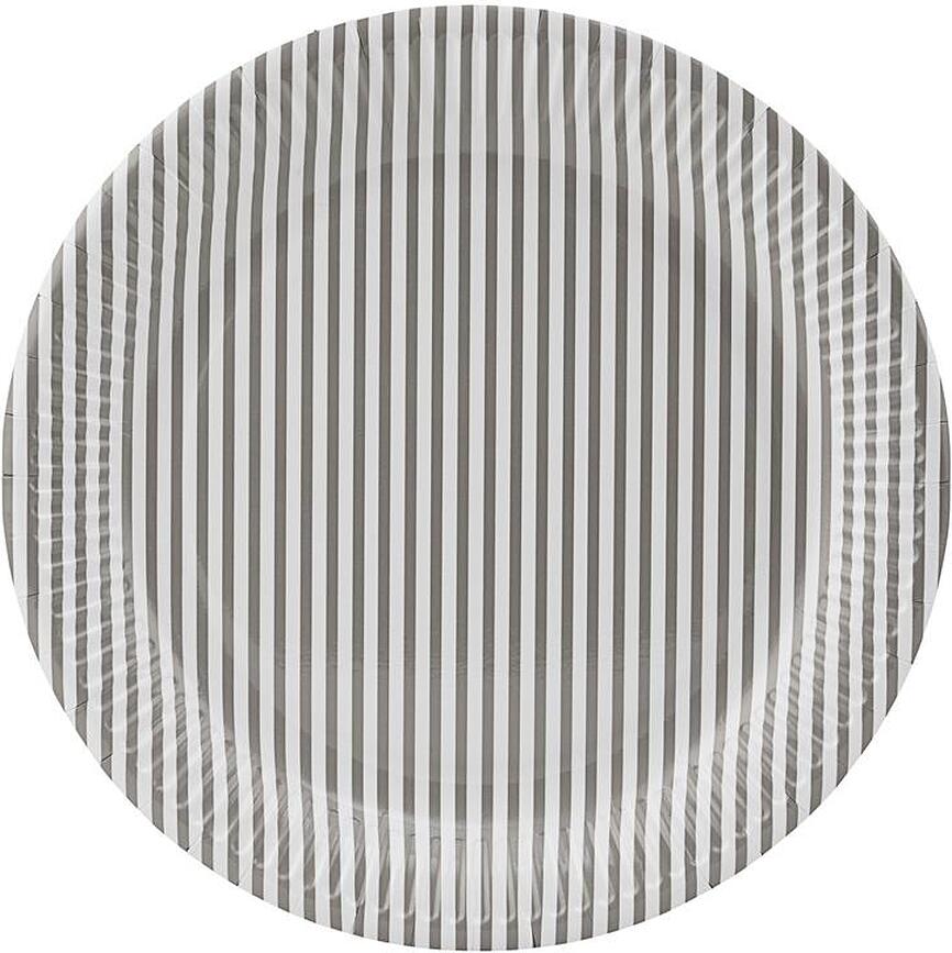 Stribe Papperstallrikar, grå, 12 st