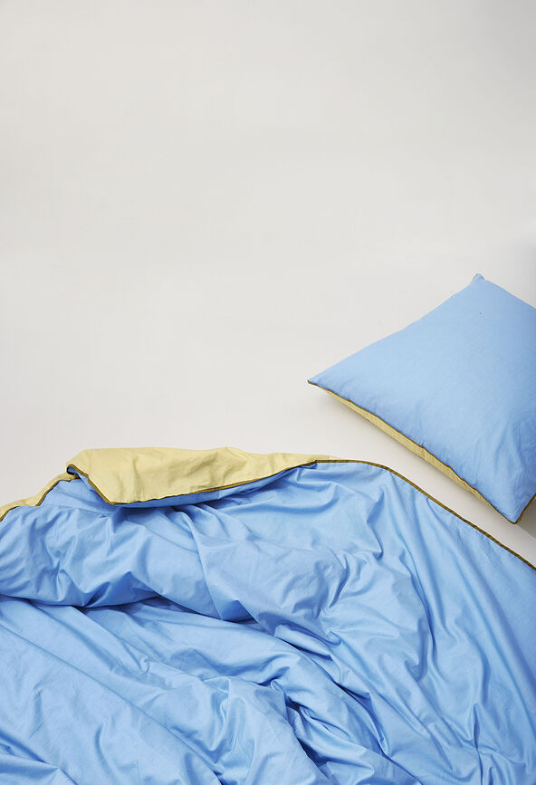 Aki Parure de Lit 140 x 200 cm, bleu-jaune, avec taie d'oreiller 80 x 80 cm